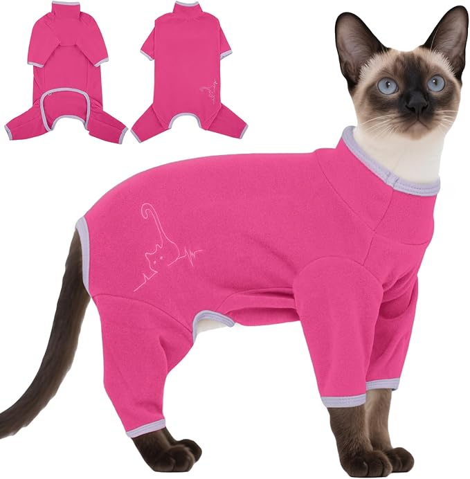 DENTRUN Cat Clothes for Hair Control with Hair Sticky Fabric - Soft Recovery Suit & Breathable Lint-Resistant Cat Sweater for Cats Only, Kitten Onesie Pajamas, L, Bright Pink