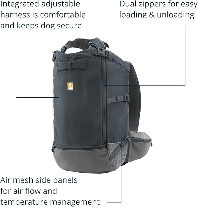 Ruffwear, Hitch Hiker Dog Backpack Carrier, Hands-Free Dog Carrier Backpack with Breathable Mesh, EVA Foam Padding, Durable Polyester, Lightweight Design for Small Dogs, Basalt Gray, XX-Small