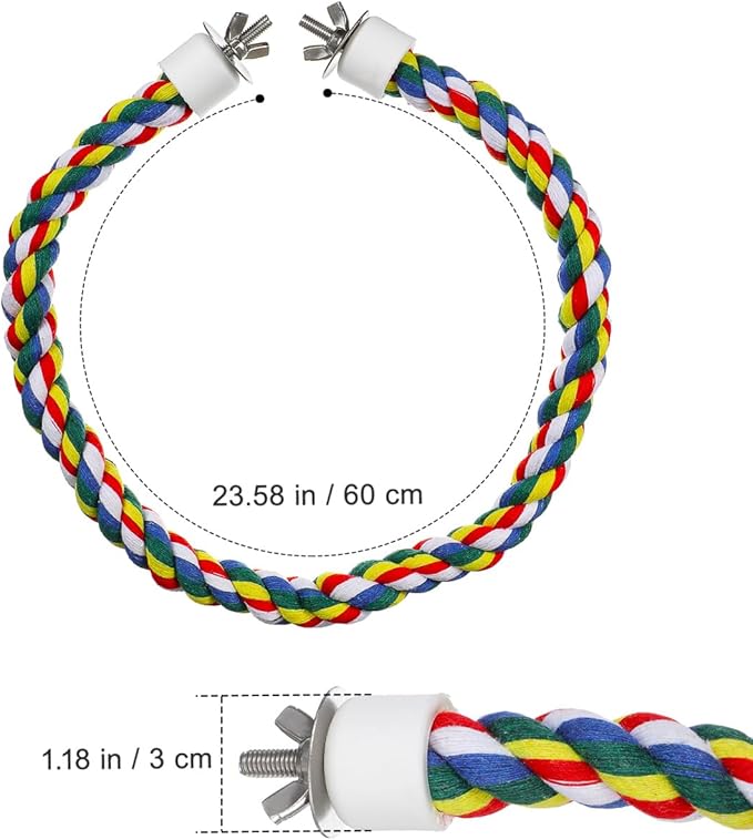 Colorful Bird Rope Perch Stand, Birdcage Swing Spiral Toys, Bird Climbing Standing Bungee Rope Perches Chew Toys Cage Accessories for Cockatiels Parrots Birds (24 inch /60 cm)