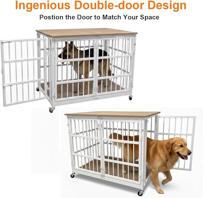 42" Dog Crate Furniture, Heavy Duty Dog Kennel Indoor for Large Dogs, Escape-Proof and Chew-Proof Wooden Dog Cage for high Anxiety Dog, Decorate House as TV Stand, End Table
