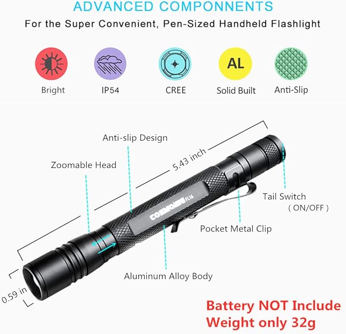 UV Flashlight Pen, LED 395nm Ultraviolet Flashlight, Zoomable Blacklight, IP54 Waterproof Detector for Pet Urine, Cat Dog Stains, Bed Bug, Household - 2 Pack