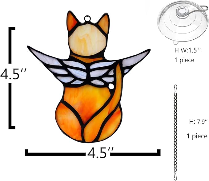 BOXCASA Angel Cat Memorial Gifts for Women,Stained Glass Window Hanging Decorations,Angel Wings Orange Cat Suncatcher Decor,Pet Memorial Sympathy Gifts Decoration
