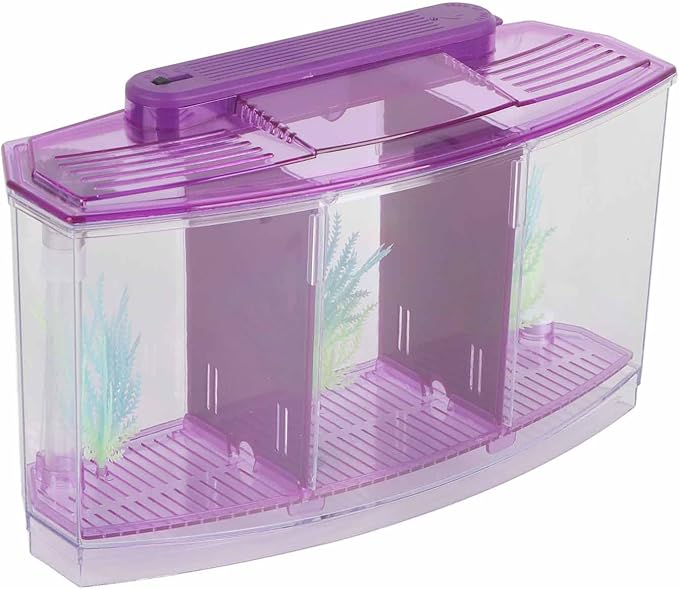 GLOGLOW TripleChamber Fish Breeder Box for Aquarium, Breeding Tanks Transparent LED Acrylic Small Fishes Breeding Isolation Box with Six LED Lights and Water Change Valve Breeder (Purple)
