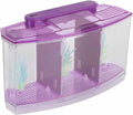 Fockety Breeding Fish Tank LED Acrylic, Three Divisions Isolation Box for Small Fishes with Artificial Grass, Water Change Valve and Filter Bubble Head with Activated Carbon (Violet)