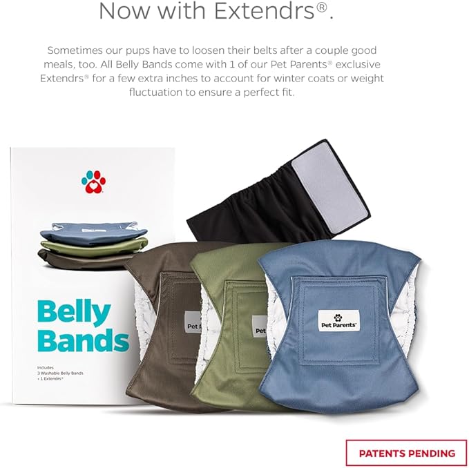Pet Parents® Washable Belly Bands for Male Dogs (3pack) + Extendrs® of Durable Dog Diapers Male, Premium Male Dog Diapers & Dog Wraps (X-Small, Koda)