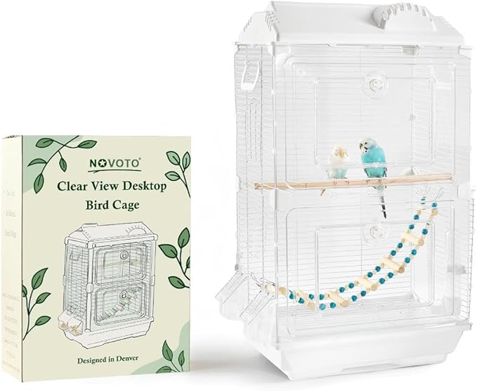 Clear View Bird Cage, Indoor & Travel Small Birdcage for Parakeet, Parrot, Budgies, Cockatiels, Canary |Easy Clean Safe Materials (White, Medium)