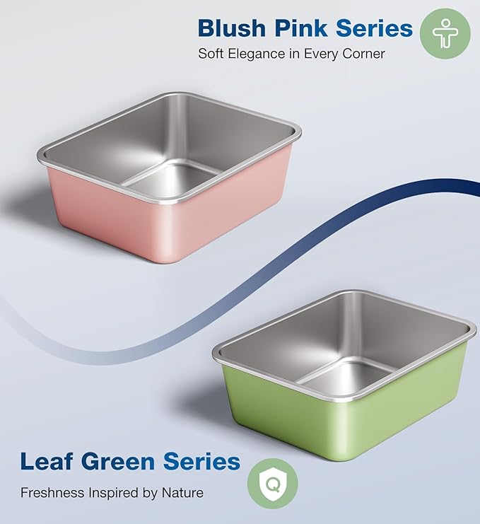 Stainless Steel Litter Box, Large Metal Cat Litter Box with High Sided for Big and Small Cats, Non-Stick, Easy to Clean, Odor-Free, 23.4" L×15.6" W×5.9" H, Leaf Green