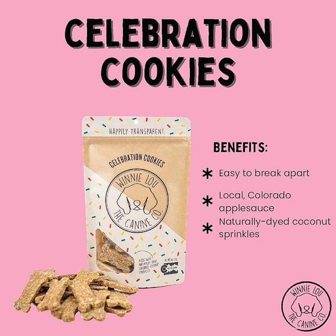 Winnie Lou Organic Dog Treats – Natural Dog Biscuits Made in USA with Organic Ingredients, sensative Stomach, Small Breed, Large Breed, high Protein, Hypoallergenic, Celebration Cookies (Pack of 2)