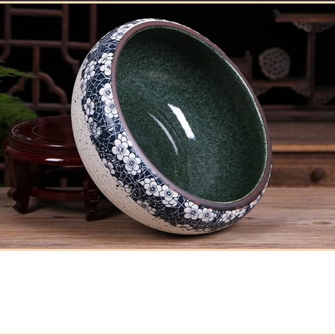 Fish Tabk Ceramic Goldfish Bowl Fish Tank Living Room Home Desktop Fish Culture Cylinder Feng Shui Lucky Fish Bowl Cool Fish Tank(B,32CM)