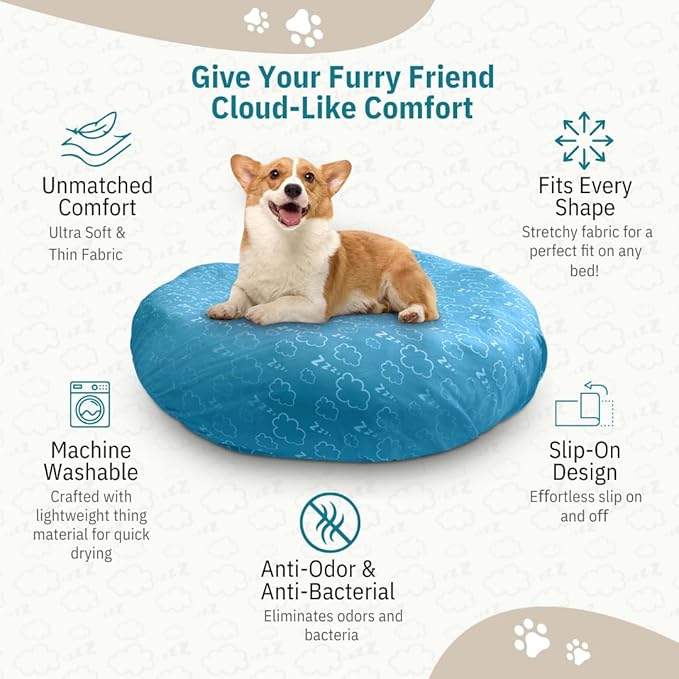 Round Dog Bed Covers Replacement Washable, Dog Bed Washable Cover, for All Shapes (X-Large (Up to 55″), Cloud Nine)
