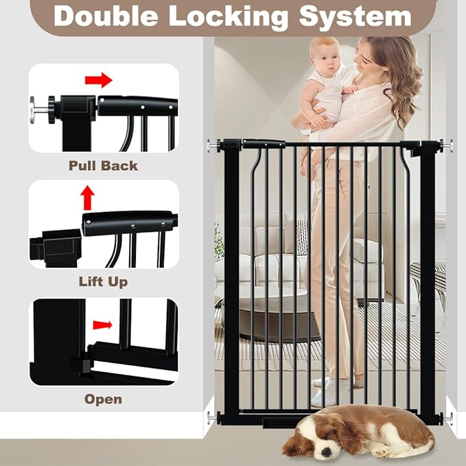 40.55" Extra Tall Baby Gate for Doorways, 32.6-40.5 in Wide Dog Gate Indoor, Walk Through Tall Pet Gates No Drilling, Pressure Mounted Child Safety Gate with Door for House Doggie, Black
