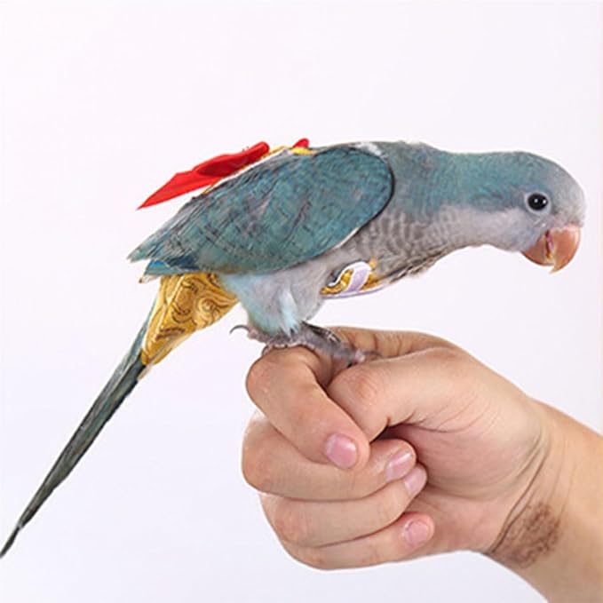 Escape-Proof Parrot Adjustable Flight Suit with Bow(Without Leash), Standalone Reusable Bird Nappy Clothing for Cockatiels,Parakeets & Medium Parrots - Breathable Nylon(Yellow Nylon-S)