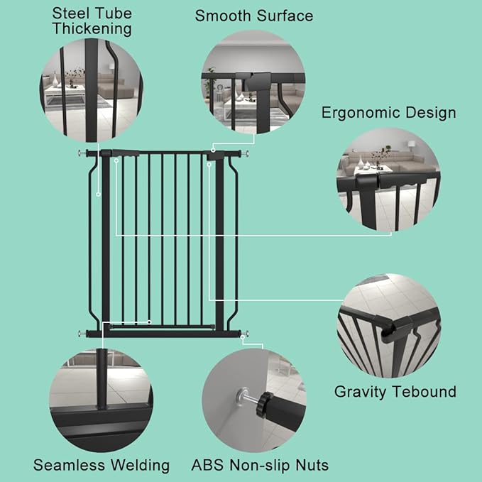 ALLAIBB Black 40.55" Extra Tall Wide 29.92-62.60" Baby Gate Pressure Mounted Walk Through Child Kids Safety Toddler Tension Pet Dog Gates with Extension for Doorways Kitchen