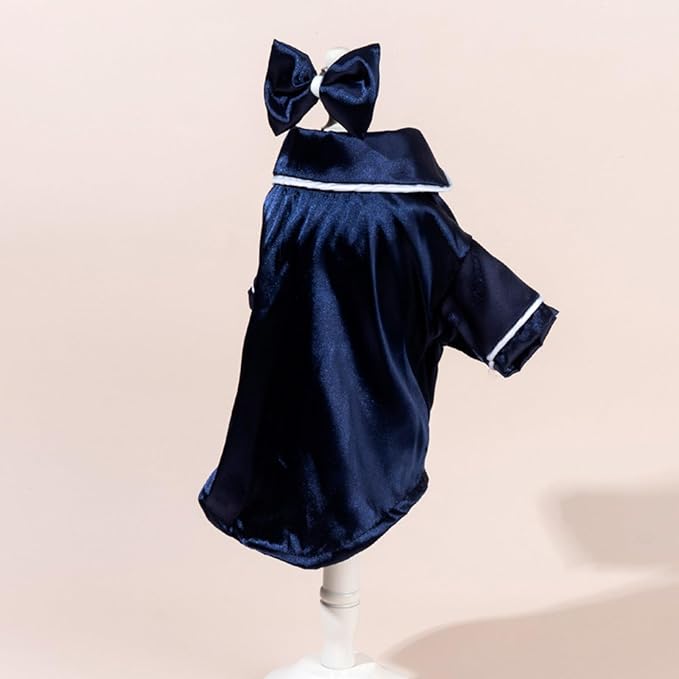 Cat Puppy Costume Elegant Satin Pajamas with Bow Headband 2PCs Set Pet Sleepwear Cute Pet Outfit Cosplay Partywear Photoshoots (Blue Set,X-Small)
