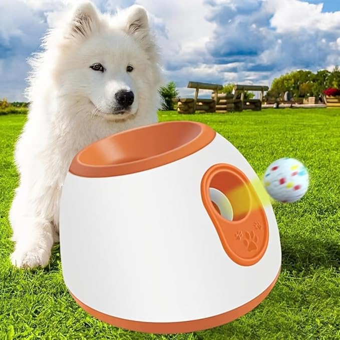 Eaacaa Automatic Ball Thrower for Dogs, 2025 Upgraded Ball Thrower with 3 Tennis Balls, Mentally Stimulating Training Dog Toy for Medium and Large Dogs (Orange)