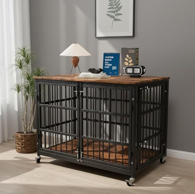 38" Dog Crate Furniture, Heavy Duty Dog Kennel Indoor for Large Dogs, Escape-Proof and Chew-Proof Wooden Dog Cage for high Anxiety Dog, Decorate House as TV Stand, End Table