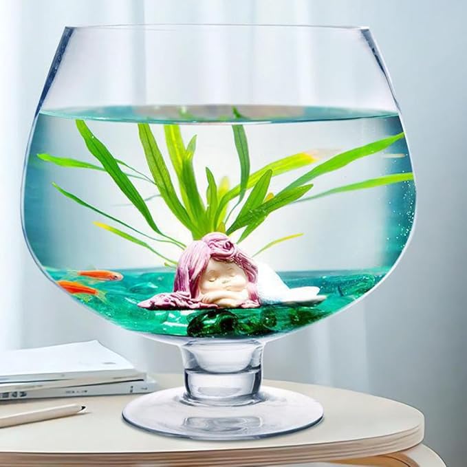 Elegant Glass Fish Bowl: Multi-Functional Betta Fish Tank, Desktop Goldfish Aquarium - Clear Glass Vase for Home Office Decor, 7.47 Inch
