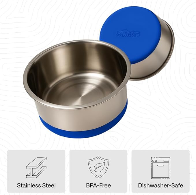 GORILLA GRIP Dog Bowls, Heavy Duty 304 Stainless Steel, Holds 6 Cups Each (48 fl oz) Food and Water Bowl for Feeding Dogs and Cats, Dishwasher Safe, Rust Resistant, BPA Free Rubber Base Set of 2 Blue