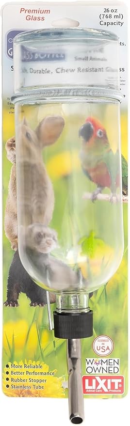 Lixit® Chew Proof Flat Sided Water Bottles for Rabbits, Ferrets, Rats, Birds, Hamsters, Guinea Pigs, Chinchillas Gerbils and Other Small Animals - Made in USA (Clear, 6 Ounce)