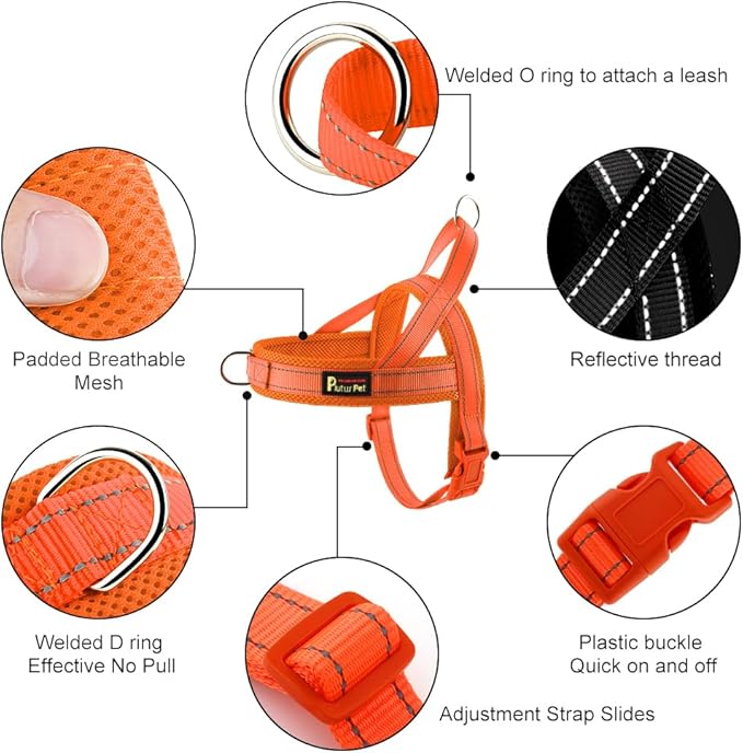 Plutus Pet No Pull Dog Harness with Breathable Mesh Padded, Adjustable Reflective Escape Proof Dog Harness, Quick Fit Dog Vest Harness for Small Medium Large Dogs(XL, Orange)