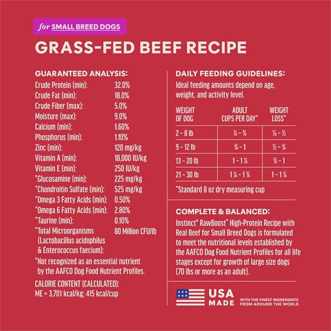 Instinct RawBoost Small Breed, Natural Dry Dog Food with Freeze-Dried Pieces, High Protein, Grain-Free Recipe - Real Beef, 10 lb. Bag