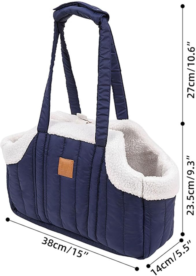 Winter Fleece Warm Dog Tote Bag, 2024 New Small Dog Carrier Purse, Waterproof Pet Travel Handbag, Carrier Purse with Secure Harness Clip for Shopping, Hiking and Walking (Black)