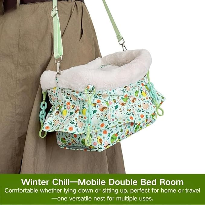 2 in 1 Warm Bird Carrier Bag, Bird Hammock Bed for Cage, Winter Travel Bag, Portable Parrot Outing Bag for Lovebird, Budgie, Conure, Quaker, Small Medium Birds (Blue,Medium)
