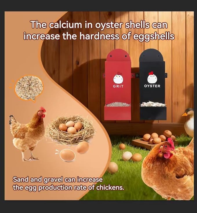 Chicken Grit and Oyster Shell Feeder Combo, Heavy Duty Metal Automatic Chicken Feeders，Stable Chicken Feeder - Anti-Tip Rod Included, Chicken Coop Accessories Built for Busy Keepers