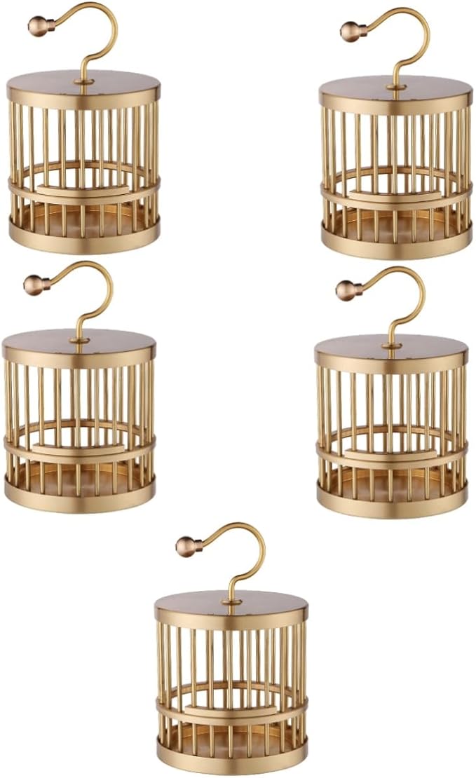 Happyyami 5pcs Antique Bird Cage Small Metal Tealight Holder Birdcage Lantern Candle Stand Mini Bird Cage Decor Fengshui Birdcage Ornament Feng Shui Ornament Office Brass Desktop Statuette