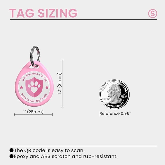 Cat Tags Personalized Small, QR Code Cat Name Tag for Kitten Collar, Cats Tracker Scan Location Alerts, Pink S