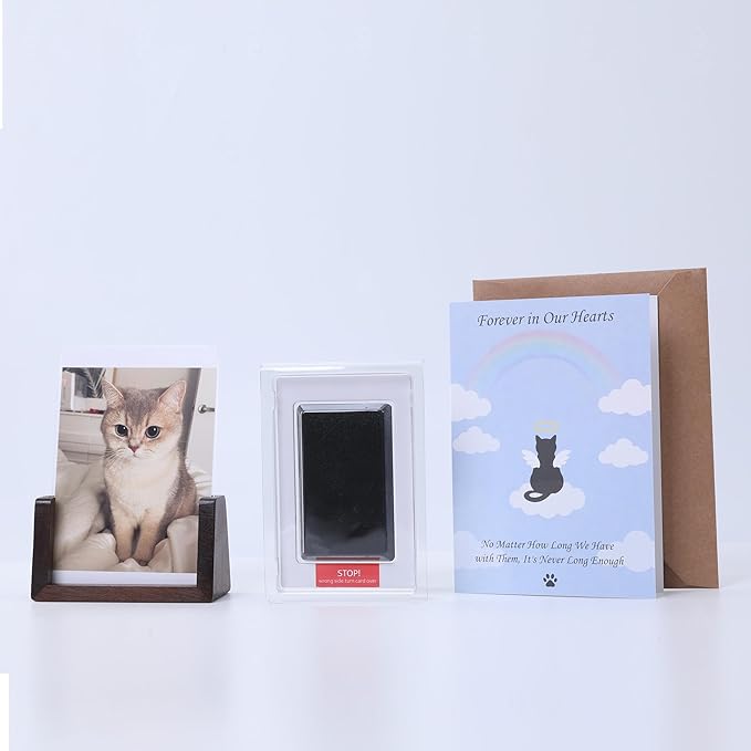 Pet Cat Urns for Ashes, Sleeping Resin Cremation Animal Urn and Sealed Bag, Decorative Memorial, Fur Keepsake, Ashes Necklace, Keychain, Inkless Paw Print Kit, Picture Frames, Sympathy Cards(Black)