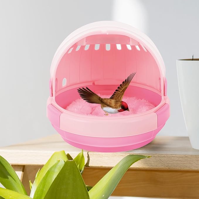 Toyvian Portable Parrot Cage Handheld Travel Carrier with Pink Warm Nest and Cushion, Bird Sleeping Bed for Outdoor Use, Lightweight Pet Bird Carrier for Small Parrots and Parakeets