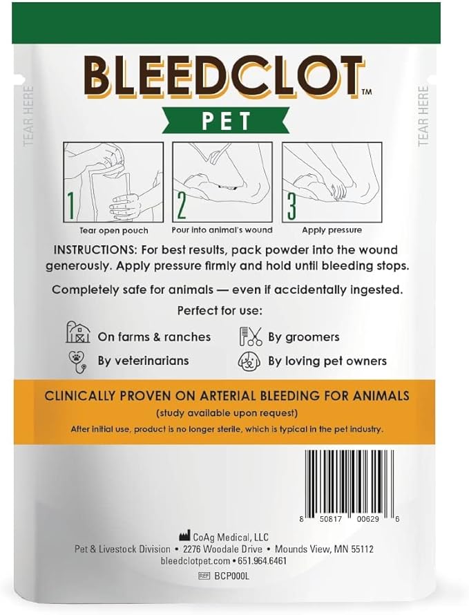 First Aid Blood Clotting Powder | The Best for All Animals to Stop Bleeding, Guaranteed | for Minor Cuts and Severe Arterial Bleeding | from The Makers of BleedStop (4 Pouches (0.5 oz))