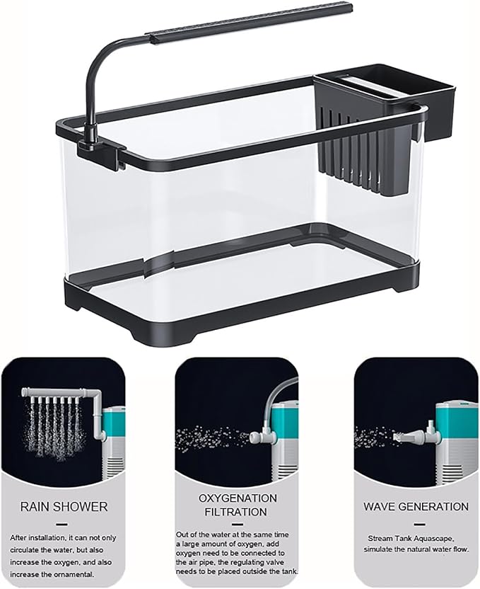 Fish Tank Aquarium Kit,Turtle Tank Kit with 3-in-1 Silent Water Pump Filter System, Self Cleaning Aquarium Starter Kit with LED Light Suitable for Small Fish Or Shrimp,Bottom Drainage(X-Large)