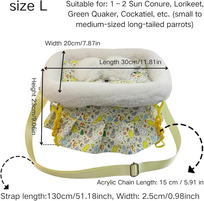 2 in 1 Warm Bird Carrier Bag, Bird Hammock Bed for Cage, Winter Travel Bag, Portable Parrot Outing Bag for Lovebird, Budgie, Conure, Quaker, Small Medium Birds (Blue,Large)