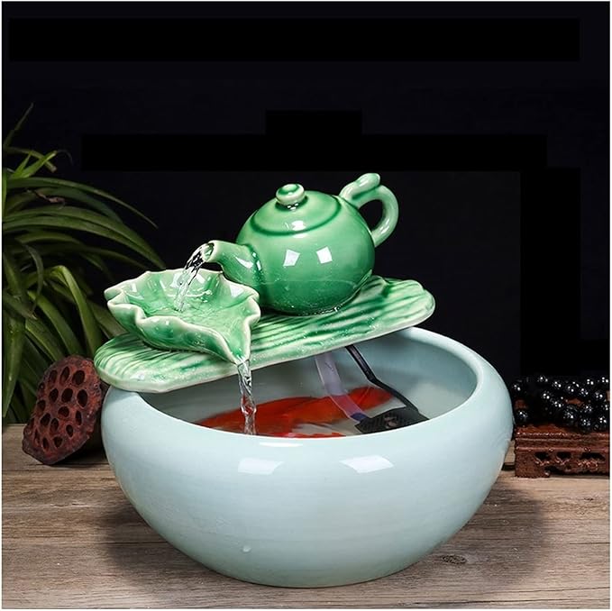 Fish Tabk Aquarium Fish Tankchinese Style Ceramic Flow Water Fountain Office Living Room Table Top Fish Culture Bowl Aquarium Starter Kits Cool Fish Tank(B,23cm)
