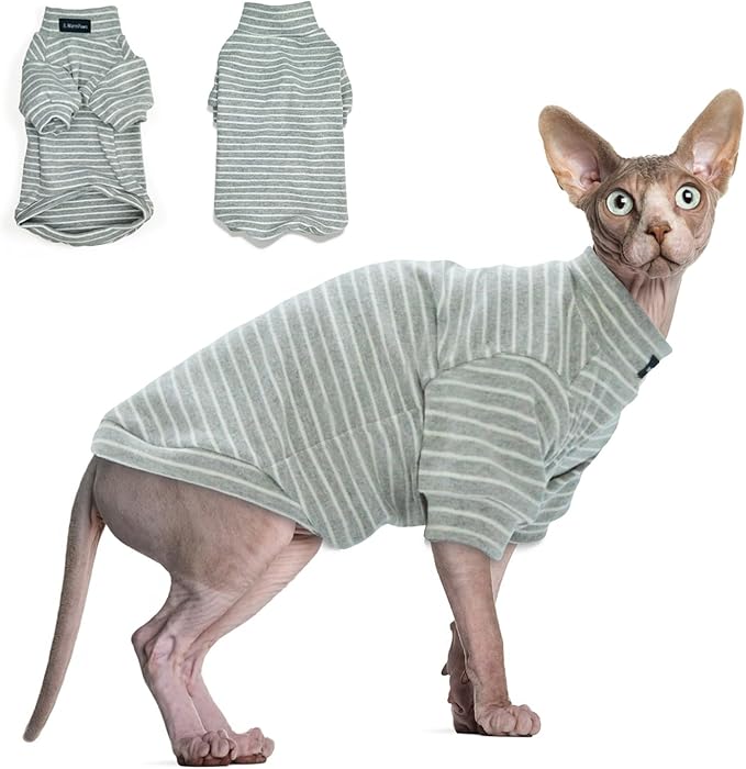 Sphynx Cat Sweater Hairless Cat Clothes Sweater Shirt Soft Warm Long Sleeves Pullover Pet Clothes Pajamas Dog Cloth for Small Dogs Jumpsuit Pet Sweaters (Striped, Large)
