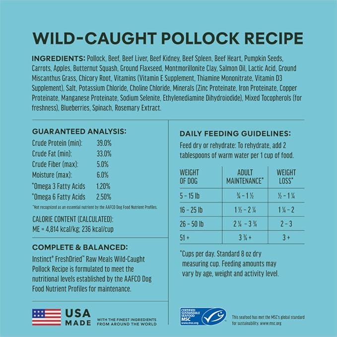 Instinct Freeze-Dried Meals, FreshDried Bites, Natural Dog Food, Grain-Free - Wild-Caught Pollock, 14 oz. Bag