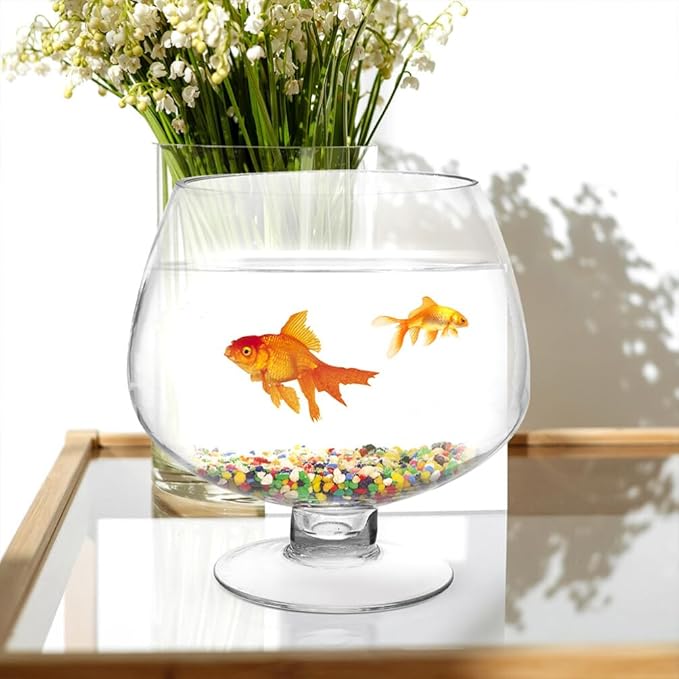 Milisten Glass Fish Bowl, Wine Cup Shape Fish Tank, Fish Bowl Vase, Fish Tank Clear Hydroponic Plant Terrarium for Clear View, Small Fish BowlGoldfish