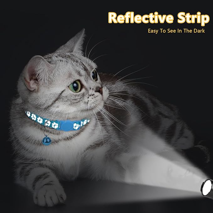 Taglory Reflective Cat Collar Breakaway with Bells, 2 Pack Girl Boy Pet Cat Collar Adjustable 7.5-12.5 Inch, Sky Blue