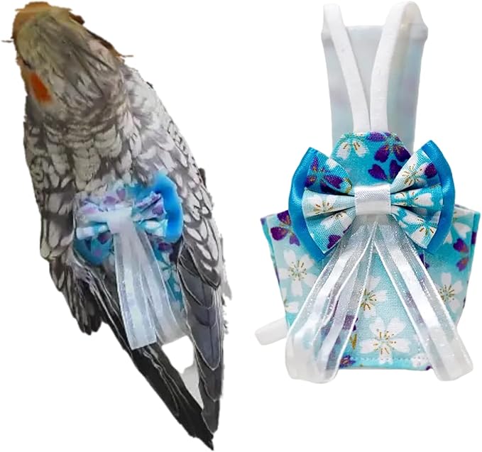 Bird Flight Suits Diapers, Parrot Diapers for Monk Parakeets, Cockatiels, Parrot Clothes Costume, Bird Training Nappy Suit Liners Clothes (Small,Blue-C)
