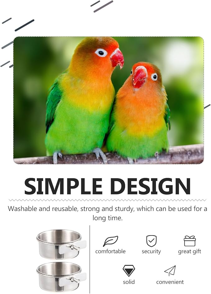Yardwe Parrot Feed Cup Stainless Steel Bird Feeder 4.92X3.93X3.54In Bird Food Bowl Cage Accessory for Parakeet Cockatiel Conure Budgie