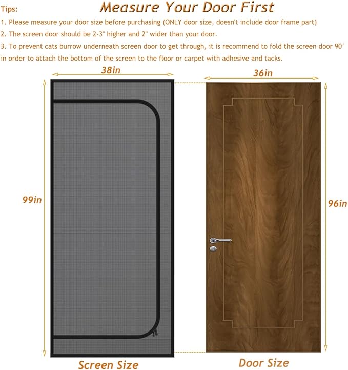 DOOREASY Cat Screen Door, Upgraded Pet Door Mesh Screen Prevent Cats Dogs from Running Out, Cat Resistant Screen Door with Zipper Closure, Easy Install (Fits Doors Up to 36"x96")