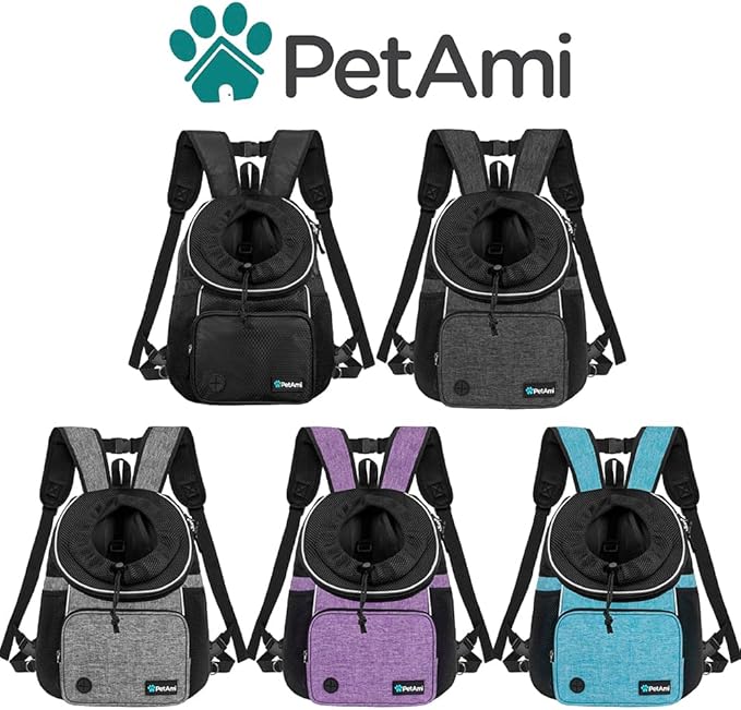 PetAmi Adjustable Dog & Cat Chest Carrier Backpack, Ventilated for Hiking & Camping, Small to Large Pets, Max 10 lbs, Dark Gray