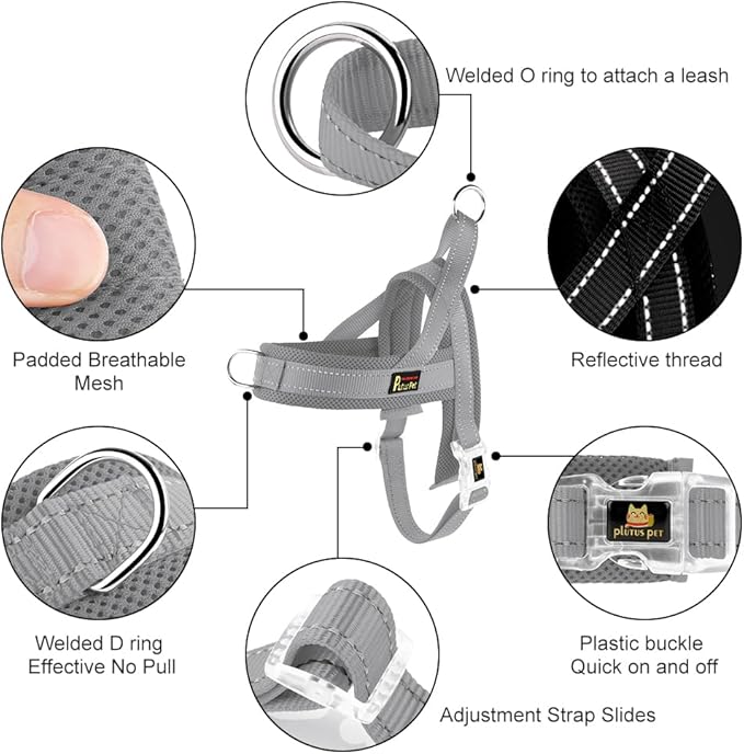 Plutus Pet No Pull Dog Harness with Breathable Mesh Padded, Adjustable Reflective Escape Proof Dog Harness, Quick Fit Dog Vest Harness for Small Medium Large Dogs(XL, Gray)