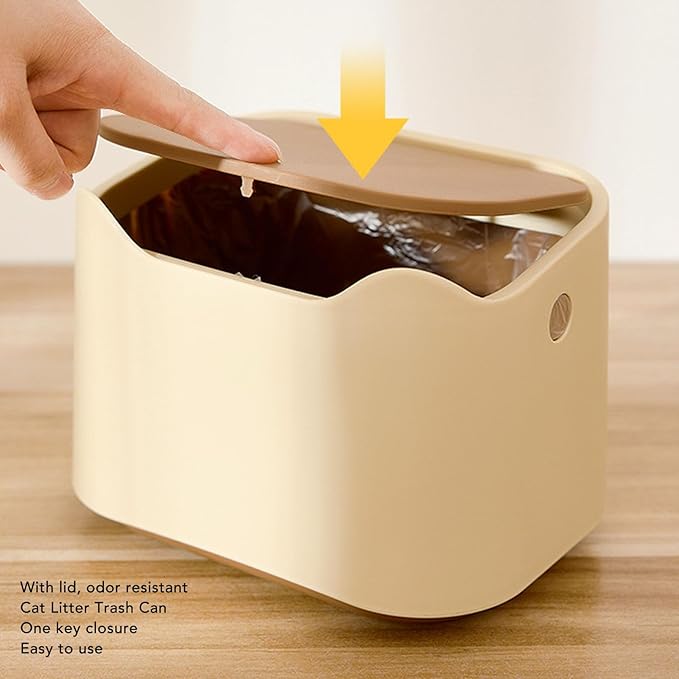 Cat Litter Trash Can, Multifunctional Cat Waste Garbage Bib Enclosed Cat Litter Box Kitten Litter Pan Toilet with Press Type Lid for Home Apartments 7.1x4.9x5.1in
