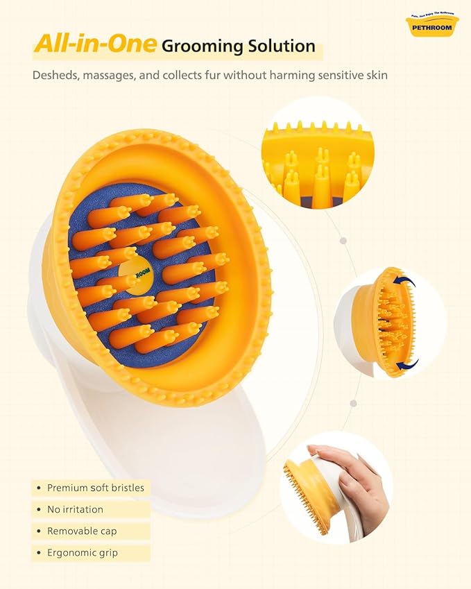 PETHROOM Cat Brush for Shedding Cats,Dogs, Kitten | Gentle Deshedding & Grooming Tool for Short or Long Hair | Safe Massage Brush for Sensitive Skin | Sturdy, Durable, and Portable