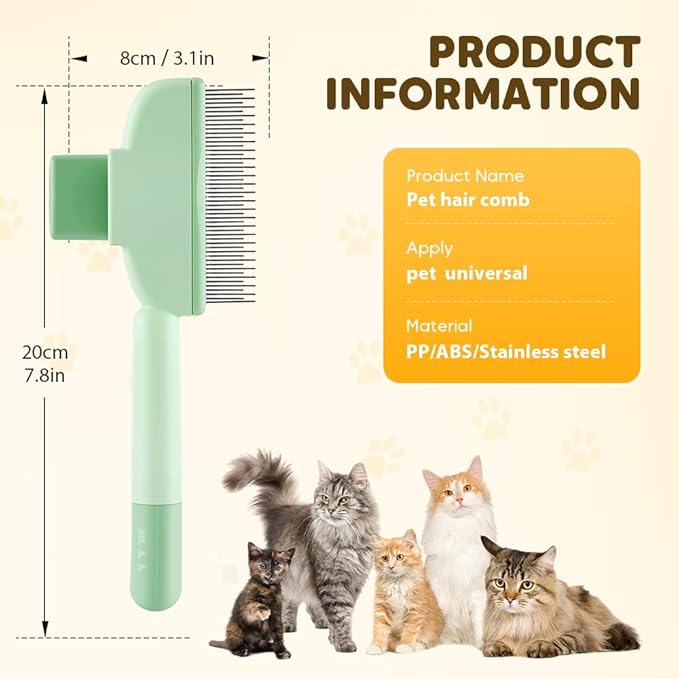Self Cleaning Pet Hair Removal Comb, Pet Comb with Long Short Stainless Steel Metal Teeth, Cat Grooming Brush, Pet Grooming Supplies for Cat, dog (Yellow-1 pcs)