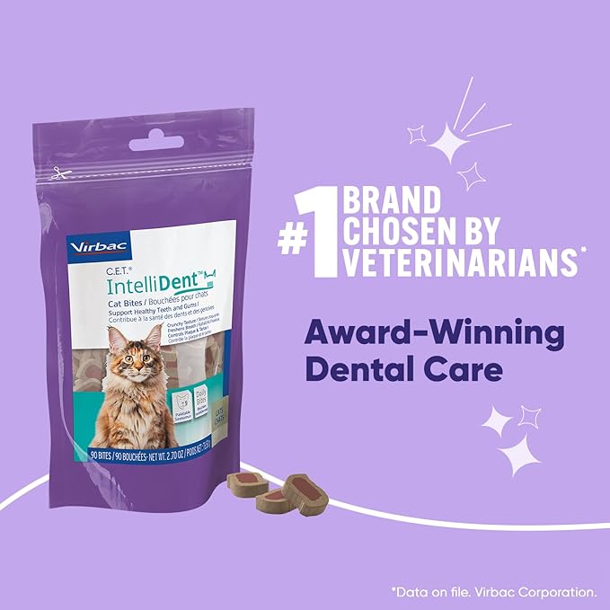 Virbac C.E.T.® INTELLIDENT® Cat Bites for Dental Care | Healthy Teeth and Gums | Fresh Breath, Chicken Flavor