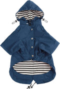 Morezi Dog Zip Up Raincoat with Reflective Buttons, Rain/Water Resistant, Adjustable Drawstring, Removable Hood, Raincoats with Legs 8lbs to 80lbs Available - Dark Blue - XS